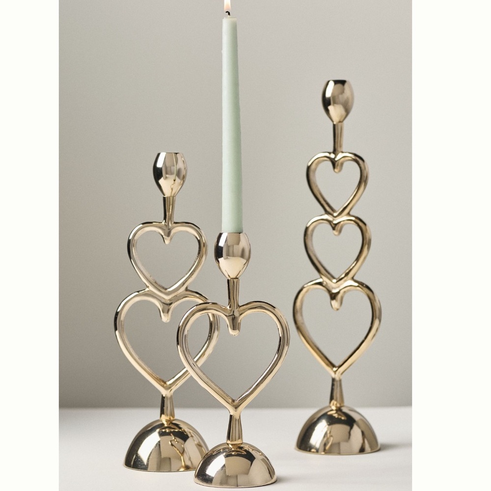 By Anthropologie Gold Heart Candle Holders - set of 3